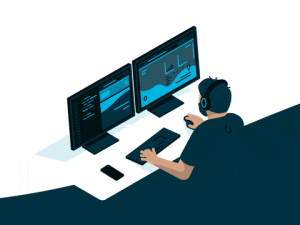 a video editor at his workstation